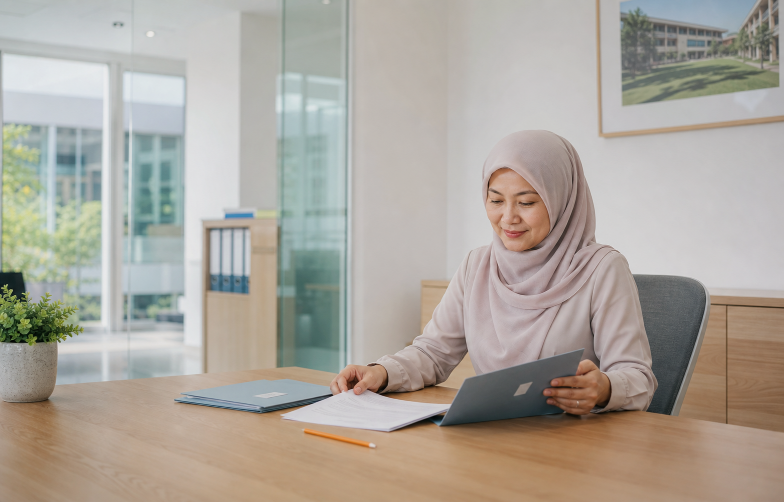 School administrator reviewing invoices and fee records