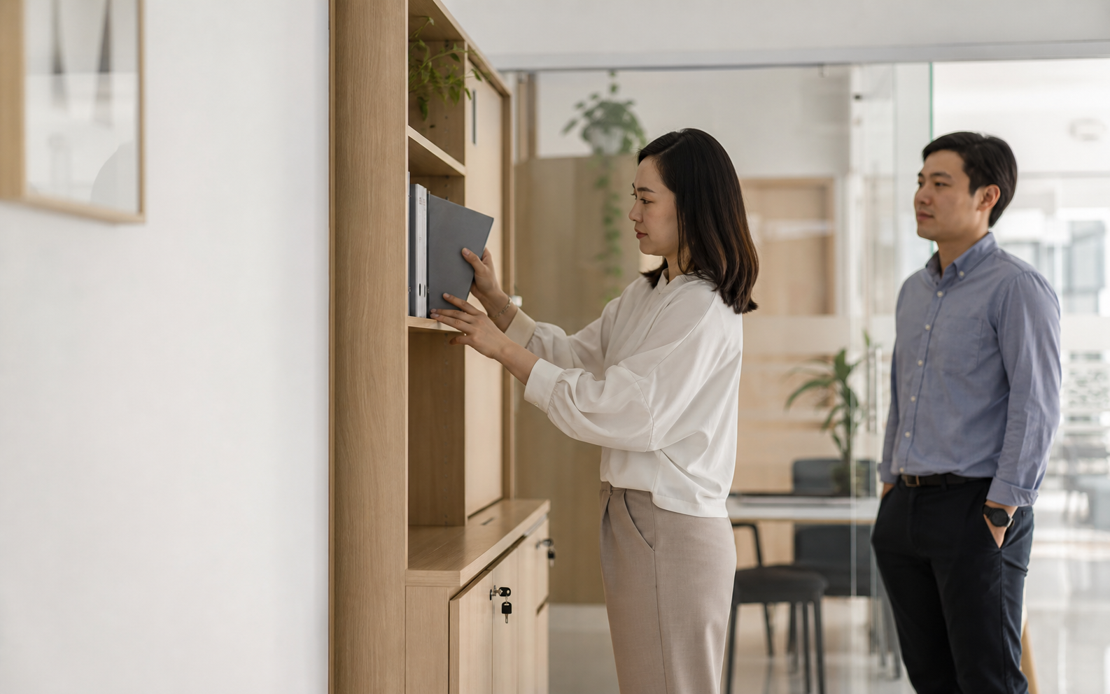 Staff carefully place financial records into secure storage.