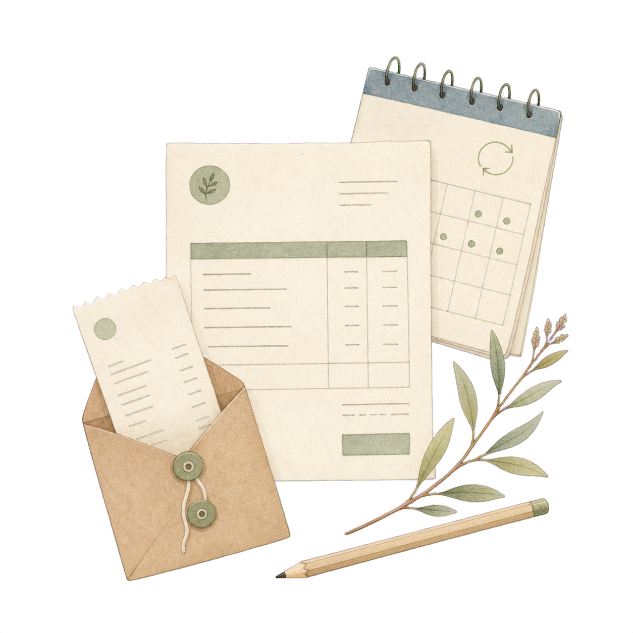 Hand-drawn invoices and payment records