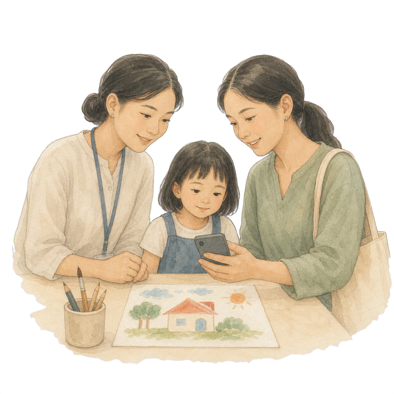 Hand-drawn parent app and family update