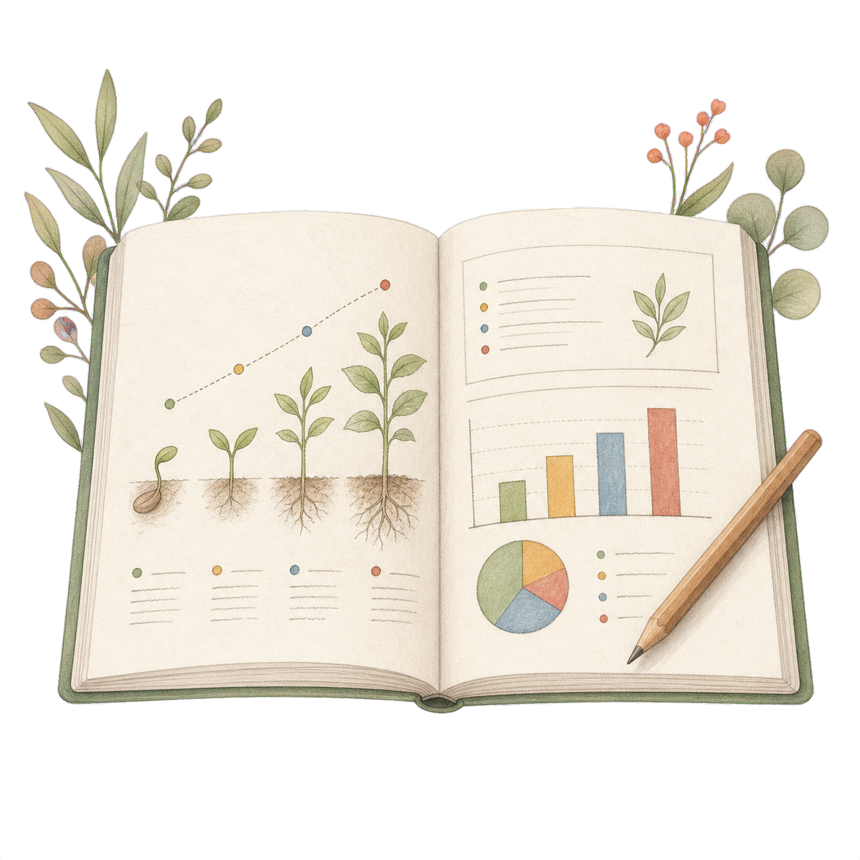 Hand-drawn learning report and growth chart