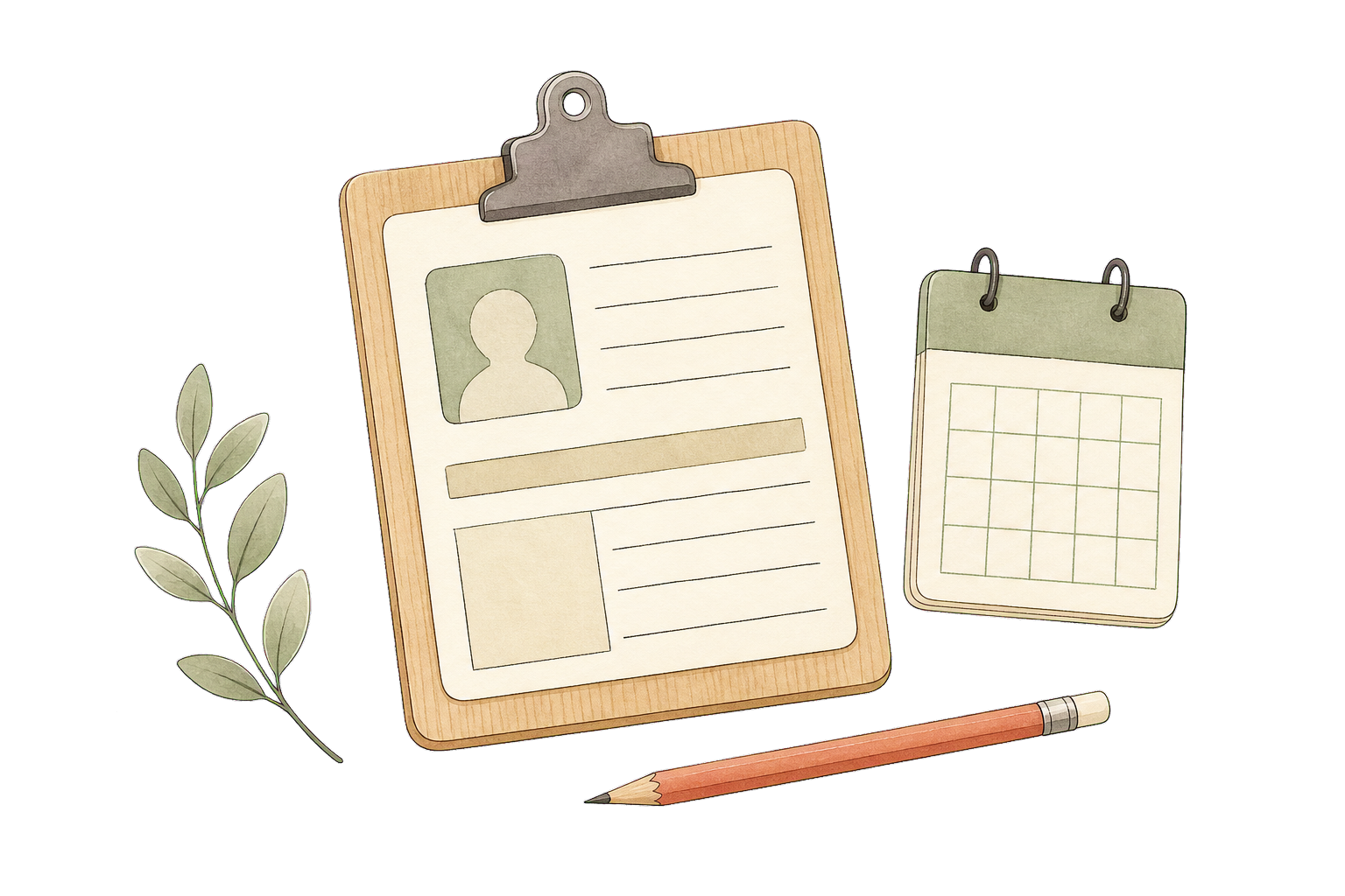 Hand-drawn student record, calendar and pencil
