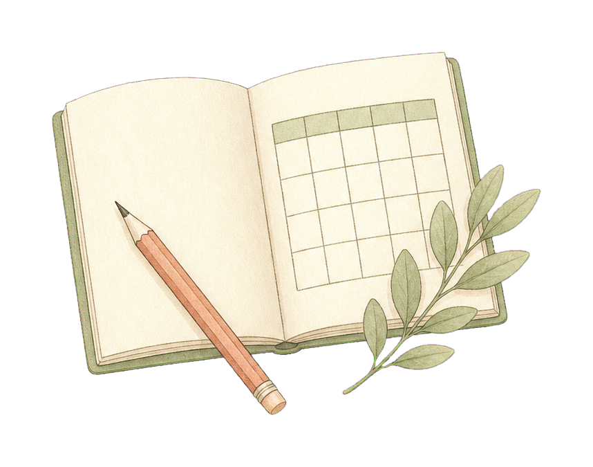 Hand-drawn class planning notebook and pencil