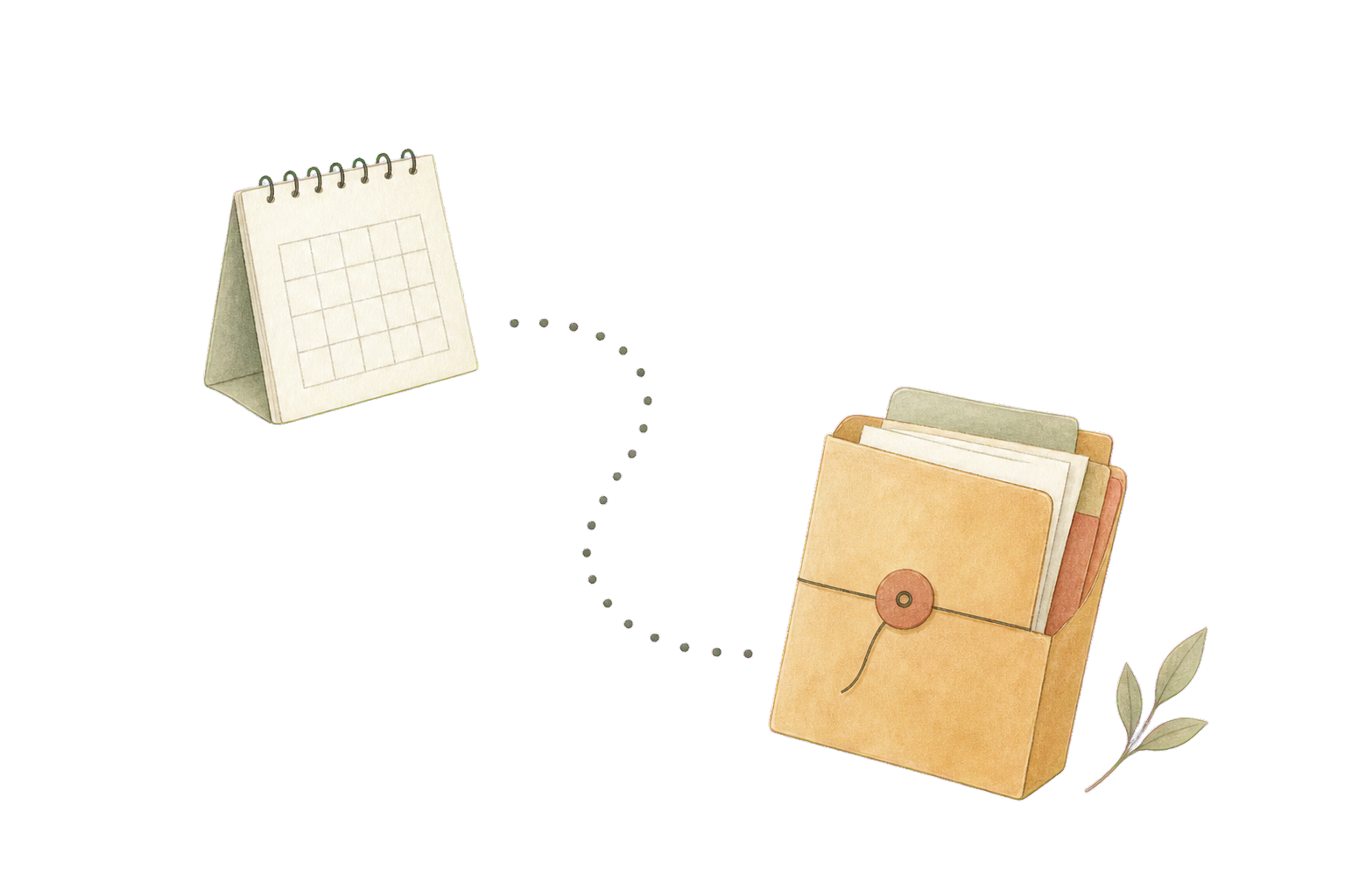 Hand-drawn migration calendar and organised folder