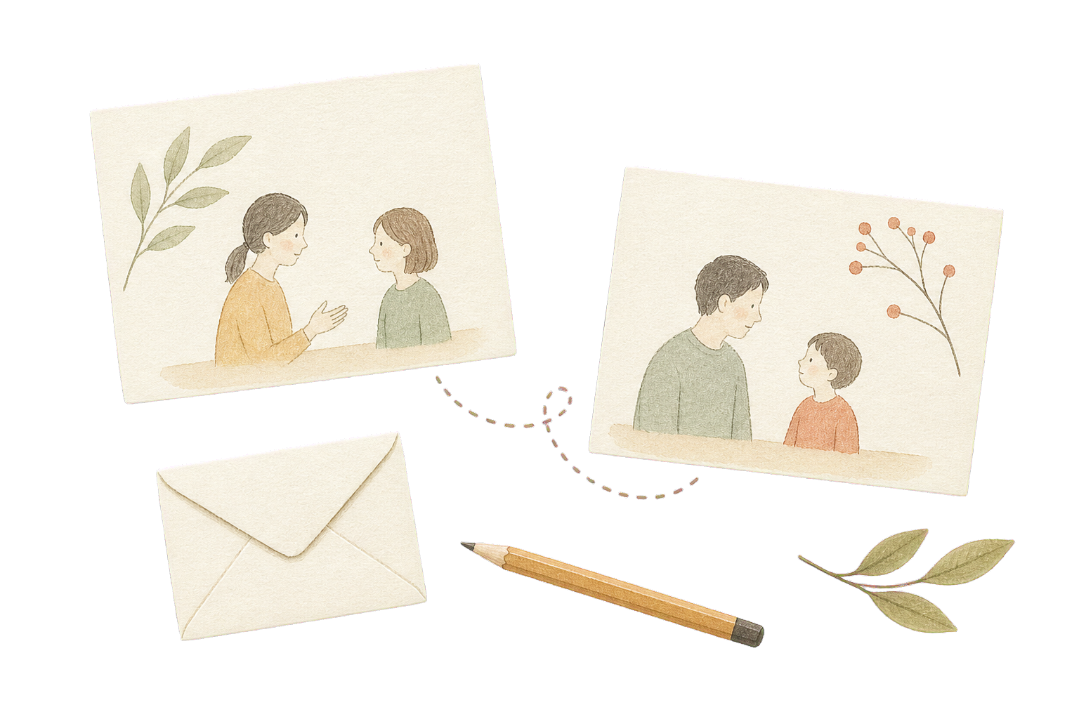 Hand-drawn invitation cards and envelope